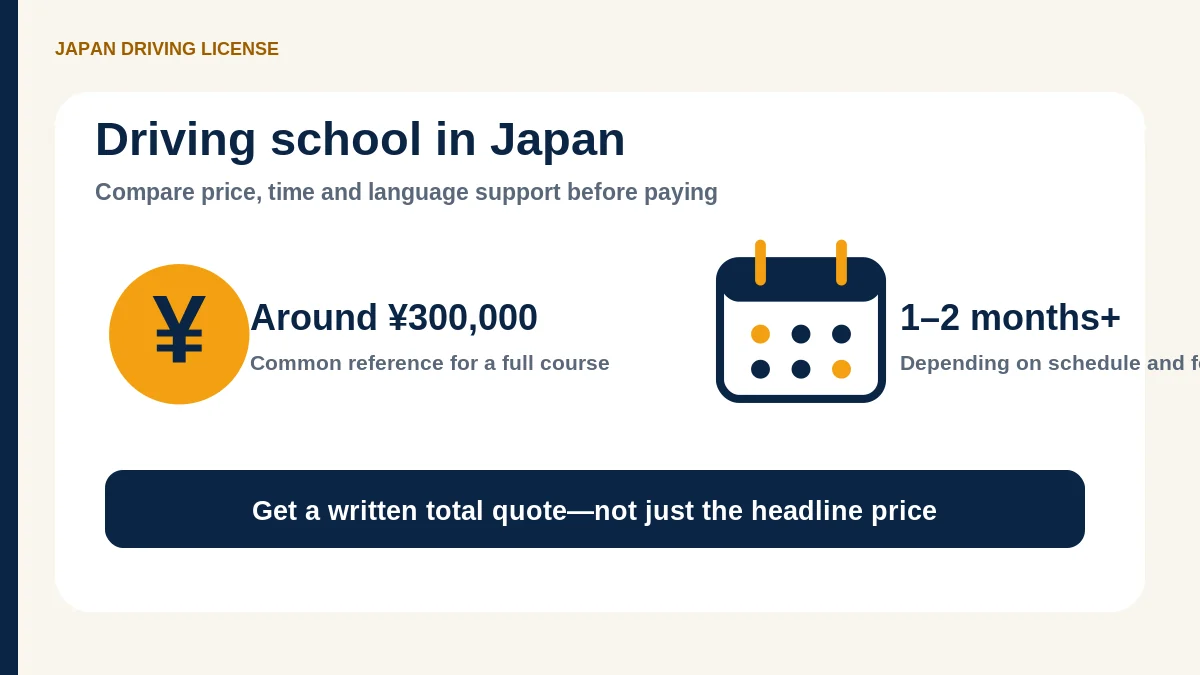 日本の自動車教習所の費用と卒業までの期間の概要