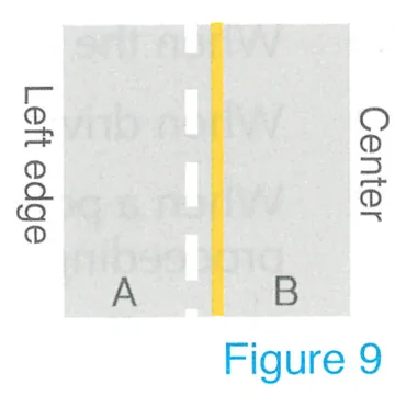 Japanese licence-test illustration: Vehicles must not change lanes from B into A, but may change lanes from A to B.