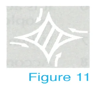 Japanese licence-test illustration: Vehicles should follow the arrow and slow down inside the center of the intersection and then proceed.