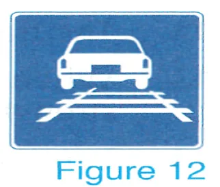 Japanese licence-test illustration: Not only regular motor vehicles but also all automobiles are allowed to drive on streetcar tracks.