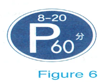 Japanese licence-test illustration: The sign designates that vehicles may park up to 60 minutes between 8:00 a.m. and 8:00 p.m.