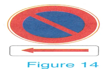 Japanese licence-test illustration: The sign designates the end of a "no parking zone," so vehicles may park on the far side.