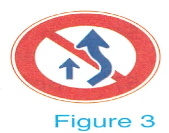 Japanese licence-test illustration: This is not a "no overtaking" sign. Vehicles may overtake the vehicle in front provided that they do not enter the right side of the road.