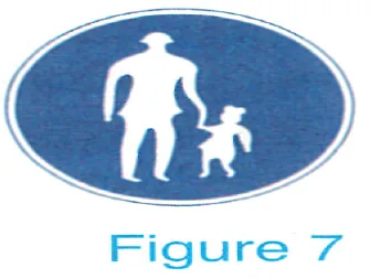 Japanese licence-test illustration: They are pedestrian walkways, so even drivers whose vehicles are permitted to drive there must slow down and exercise special care…
