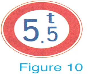 Japanese licence-test illustration: The sign designates that vehicles with a total weight exceeding 5,500 kilograms may not proceed.