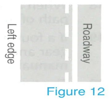Japanese licence-test illustration: The figure designates a no parking or stopping side strip that vehicles may not enter to park or stop.