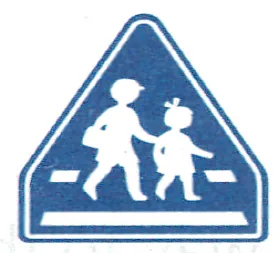 Japanese road sign: Blue triangle sign: schoolchildren