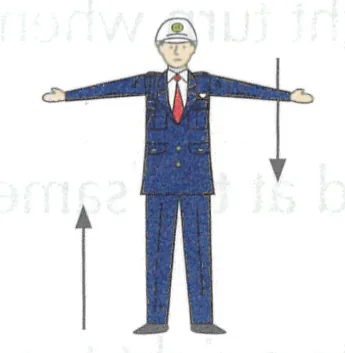 Japanese licence-test illustration: Police officer hand signal