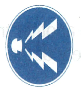 Japanese road sign: Blue round sign: sound horn