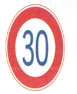 Japanese licence-test illustration: Round red sign: 30 km/h