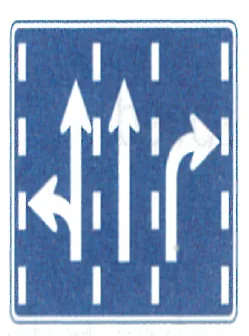 Japanese road sign: Blue sign: lane direction arrows