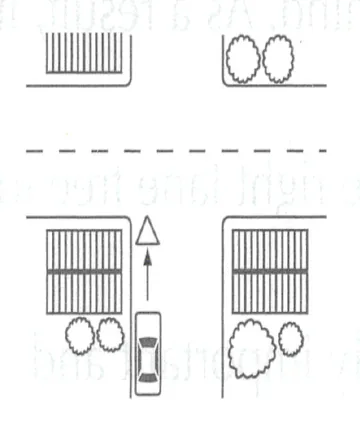 Japanese licence-test illustration: Diagram: crossing with △ slow-down point