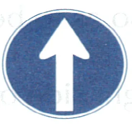 Japanese road sign: Blue round sign: straight only