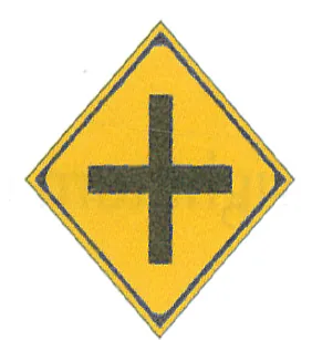 Japanese road sign: Yellow diamond sign: crossroads ahead