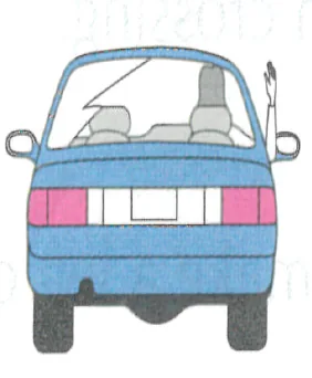 Japanese licence-test illustration: Car viewed from behind: arm signal