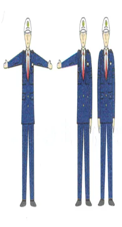 Japanese licence-test illustration: Police officer hand signals (various positions)
