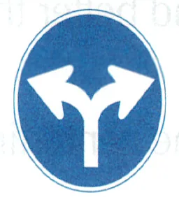 Japanese road sign: Blue round sign: turn arrows